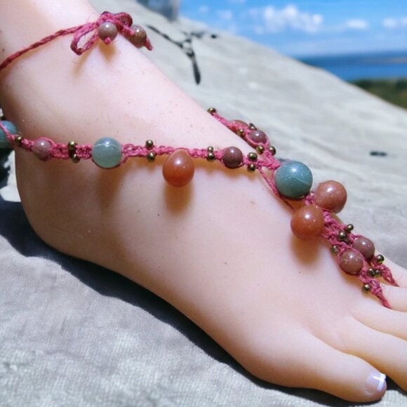 NEW Red and Green Gemstone  Barefoot Sandals. - Picture 2 of 7